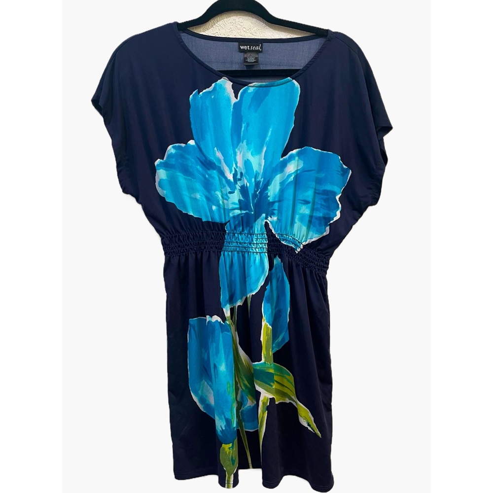 Vintage Wet Seal Floral Iris Swim Cover Up Tunic Top Sz Large